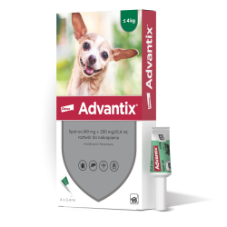 ADVANTIX spot-on (40mg+200mg) /0.4ml,roztwór do nakrapiania / 1 pipeta,dla psa o wadze do 4kg